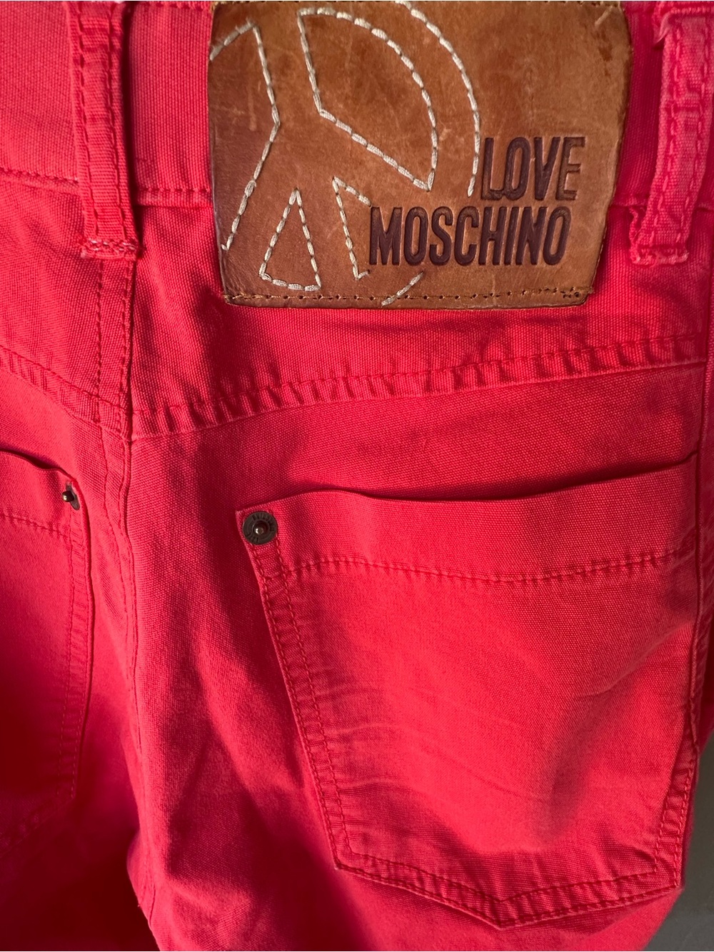Love Moschino Bright Red Cargo Pants with Leather Logo Patch